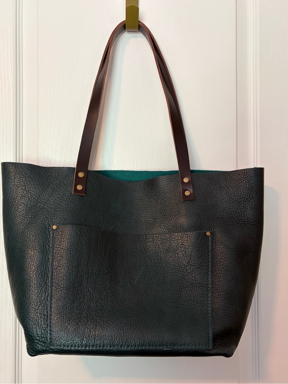 Portland Leather Goods Large Tote Lagoon with Brown Handles